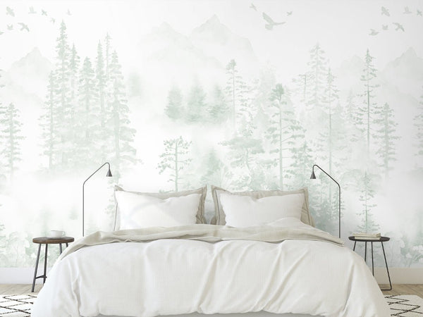 Soft Watercolor Woodland Wall Mural WM049 - CostaCover - Peel and stick Removable Wallpaper - abstract wallpaper - accent wallpaper - adhesive wallpaper