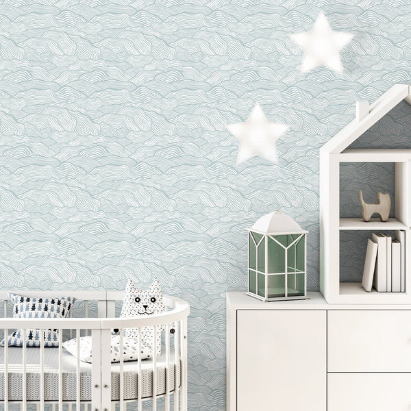 Turquoise Wave Japanese Wallpaper A097 - CostaCover-Peel and stick Removable Wallpaper-about walls-Abstract-abstract lines