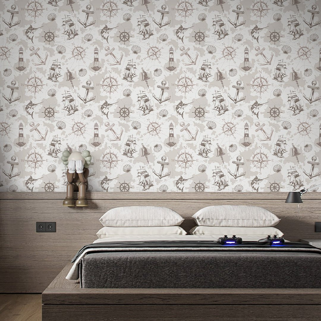 Beige Marine Map Wallpaper A090