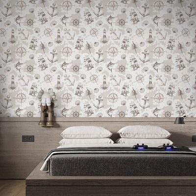 Beige Marine Map Wallpaper A090