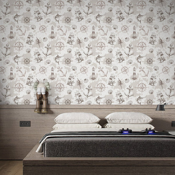 Beige Marine Map Wallpaper A090 - CostaCover-Peel and stick Removable Wallpaper-abstract wall art-abstract wallpaper-accent wallpaper