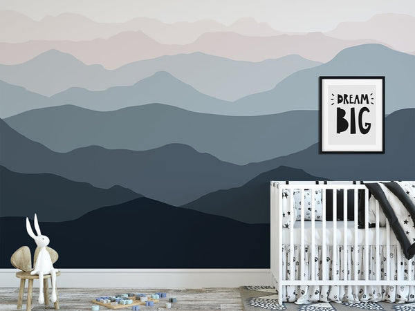 Pink Gray Mountains Wall Mural WM039 - CostaCover - Peel and stick Removable Wallpaper - Abstract - abstract lines - abstract wall art