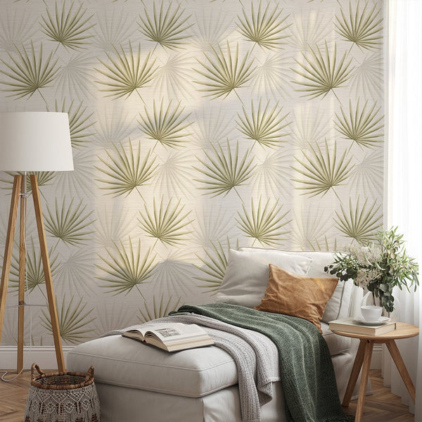 Green Palm Leaves Grasscloth Wallpaper CG011 - CostaCover - Traditional Wallpaper - bathroom wallpaper - bedroom wallpaper - Decorative wallpaper