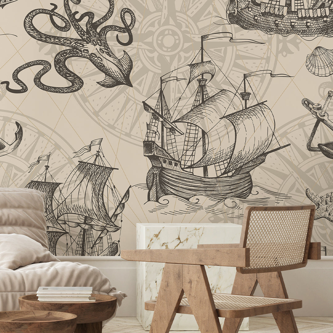 Vintage Nautical Sketch Wall Mural AM168