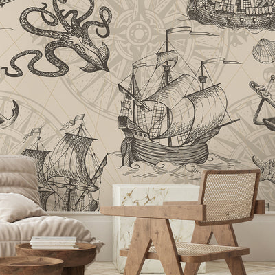 Vintage Nautical Sketch Wall Mural AM168