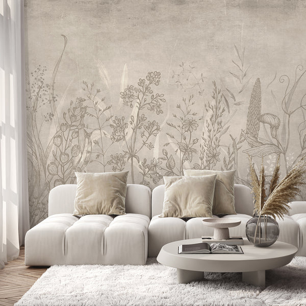 Beige Vintage Wildflowers Wall Mural CCM208
