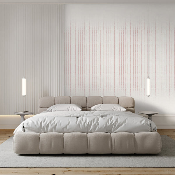 Removable peel and stick wall mural featuring dusty rose stripes, ideal for elongating walls in temporary home decor settings.