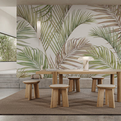Neutral Tropical Palm Leaf Wall Mural AM177