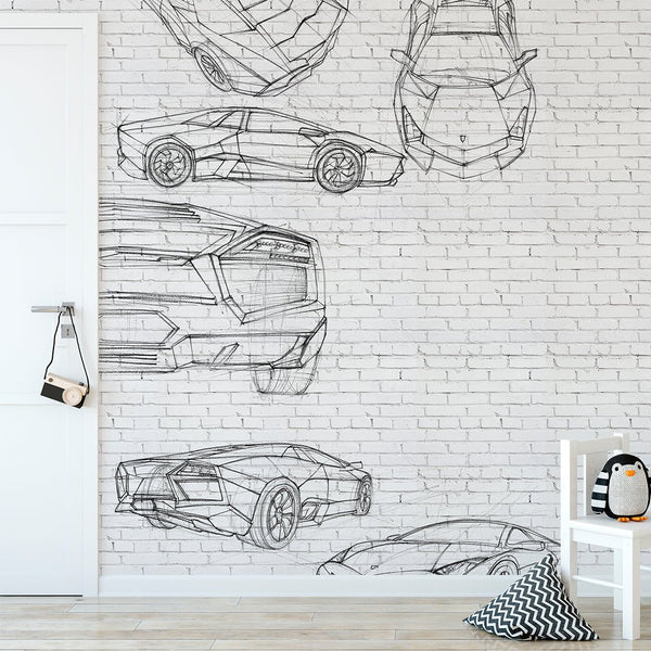 Car Sketch Art Wall Mural CCM191 - CostaCover - Peel and stick Removable Wallpaper - Abstract - abstract mural - abstract paint