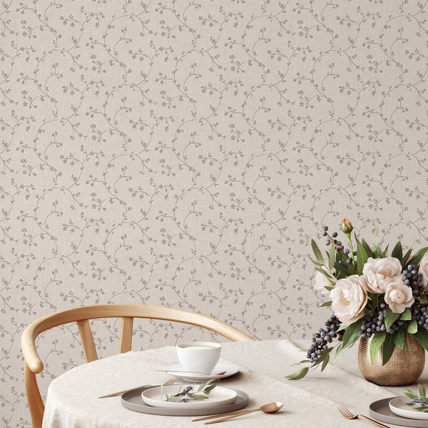 Beige Floral Vine Wallpaper L114