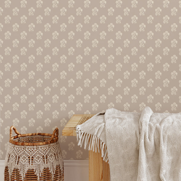 Taupe Vintage Floral Wallpaper CC372