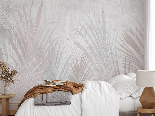 Pastel Gray Palm Leaf Wall Mural WM084 - CostaCover - Peel and stick Removable Wallpaper - accent wallpaper - adhesive wallpaper - banana leaves