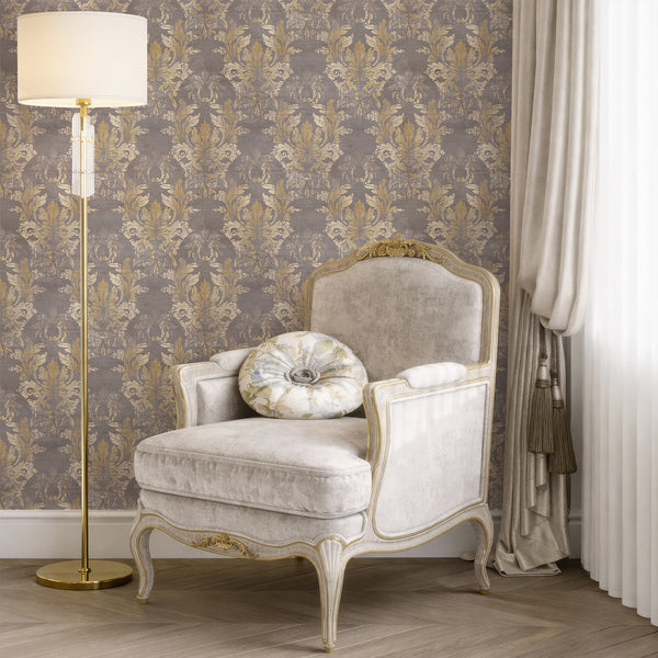 Gray Taupe Damask Wallpaper A154