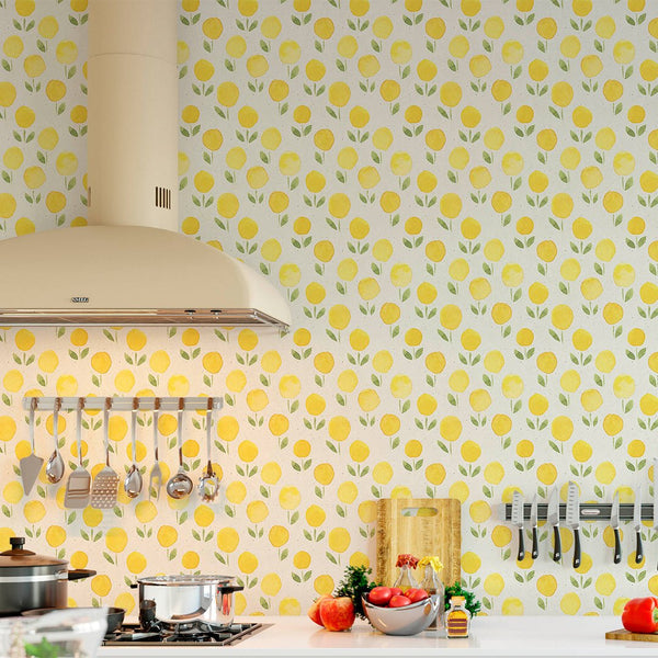 Watercolor Yellow Marigold Wallpaper CC152 - CostaCover - Peel and stick Removable Wallpaper - adhesive wallpaper - Backsplash panels - bathroom wallpaper