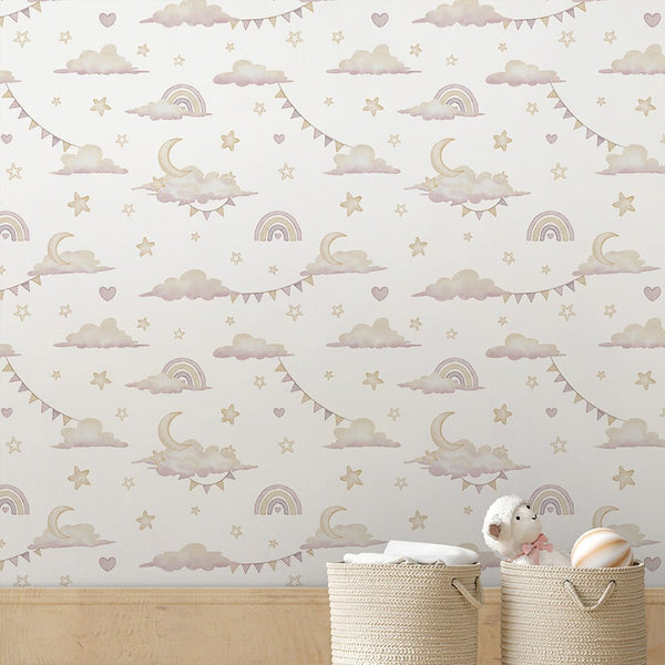 Tiny Rainbows & Clouds Wallpaper A048 - CostaCover-Peel and stick Removable Wallpaper-accent wallpaper-adhesive wallpaper-baby bedroom