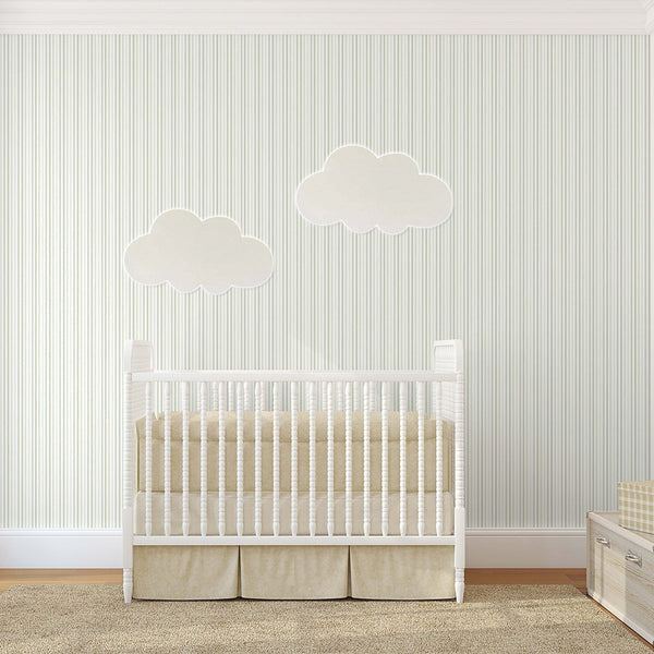 Pastel Green Stripes Wallpaper S005 - CostaCover - Peel and stick Removable Wallpaper - accent wallpaper - adhesive wallpaper - baby bedroom
