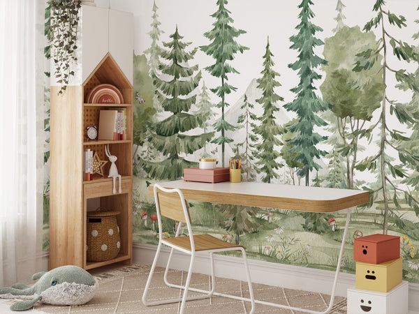 Watercolor Woodland Wall Mural WM058 - CostaCover - Peel and stick Removable Wallpaper - adhesive wallpaper - baby bedroom - bathroom wallpaper