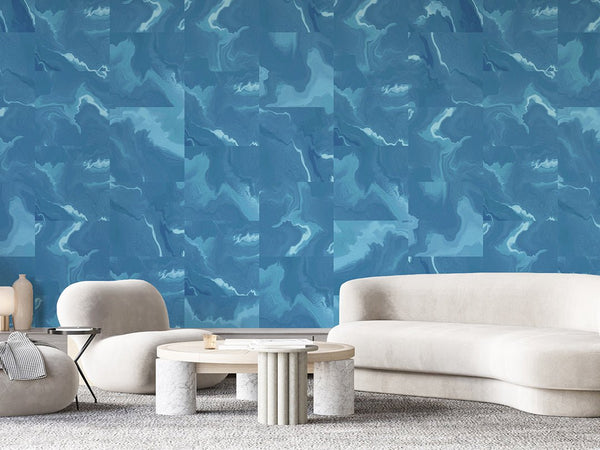 Blue Abstract Marble Squares Wall Mural AM028 - CostaCover - Peel and stick Removable Wallpaper - about walls - Abstract - Abstract Labyrinth Lines