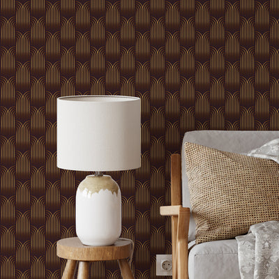 Burgundy Gold Effect Art Deco Wallpaper CC322