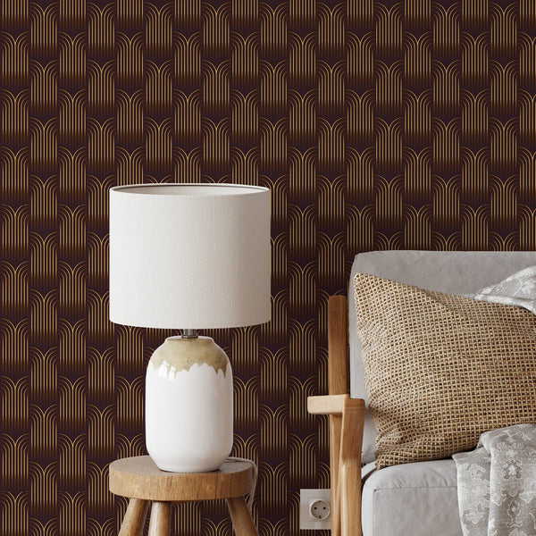 Burgundy Gold Effect Art Deco Wallpaper CC322 - CostaCover - Peel and stick Removable Wallpaper - abstract wall art - abstract wallpaper - accent wallpaper