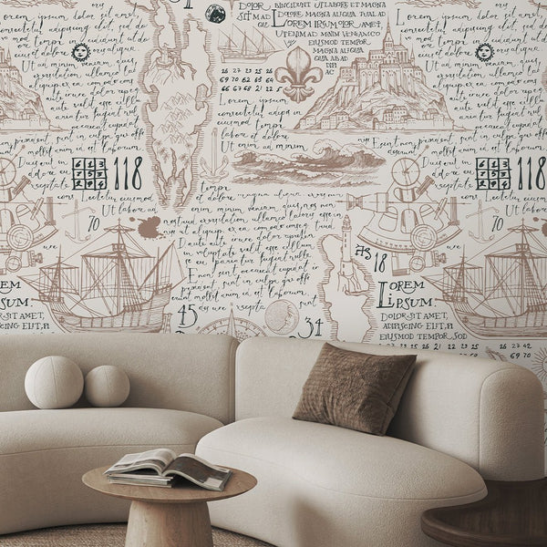 Antique Nautical Map Wallpaper A093 - CostaCover-Peel and stick Removable Wallpaper-abstract wallpaper-accent wallpaper