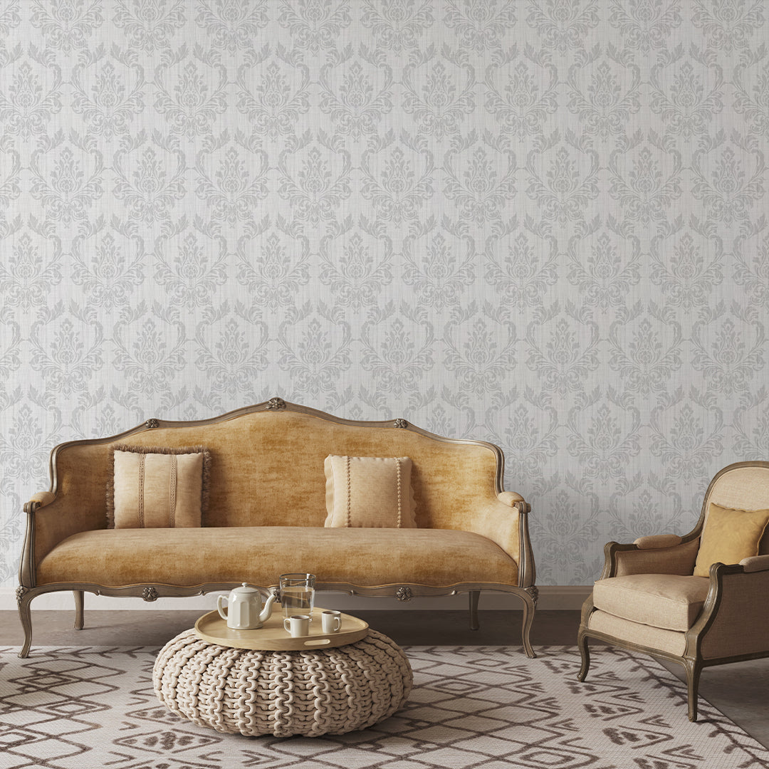 Gray Classic Damask Wallpaper A023