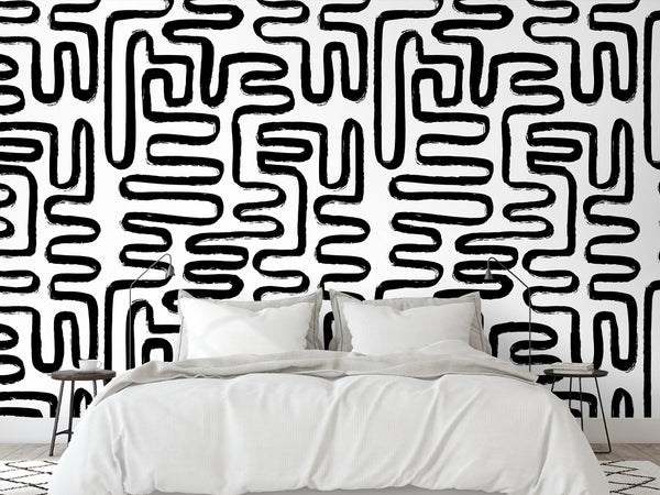 Black & White Lines Wallpaper W045 - CostaCover - Peel and stick Removable Wallpaper - Abstract - abstract lines - abstract wall art
