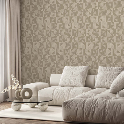 Beige Linen Mosaic Wallpaper A019