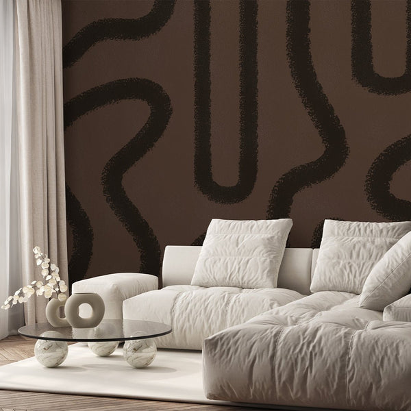 Dark Brown Lines Wall Mural AM043 - CostaCover - Peel and stick Removable Wallpaper - about walls - Abstract - Abstract Labyrinth Lines