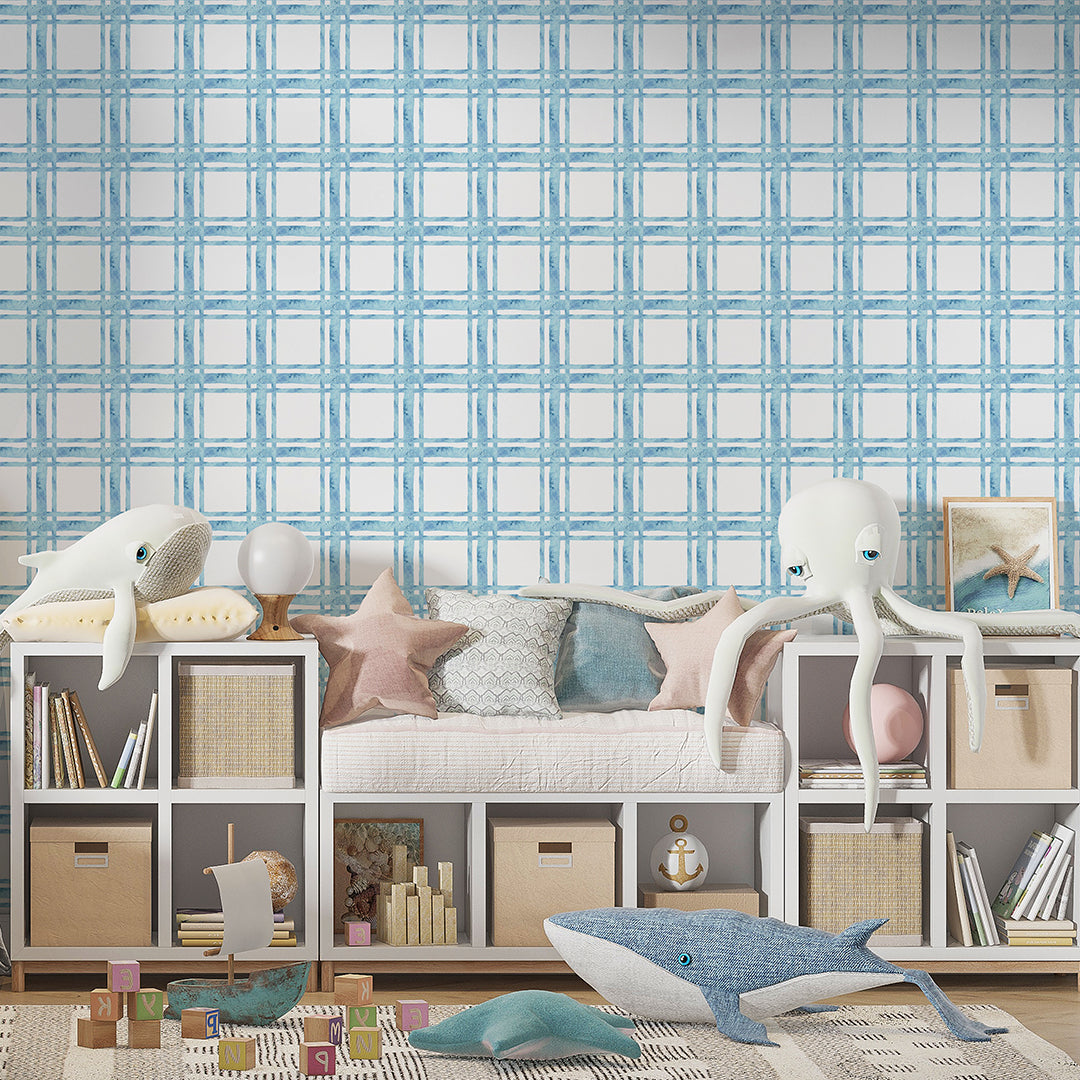 Watercolor Blue Plaid Wallpaper A104