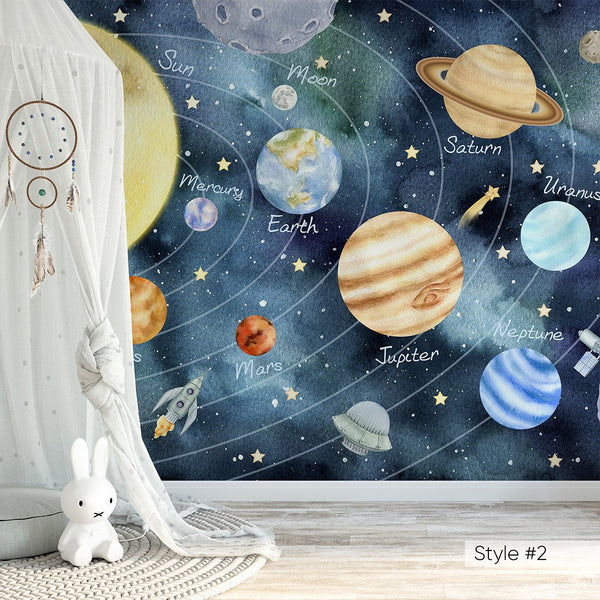 Beige Blue Solar System Wall Mural WM079 - CostaCover - Peel and stick Removable Wallpaper - abstract wallpaper - adhesive wallpaper - Aqua blue wallpaper