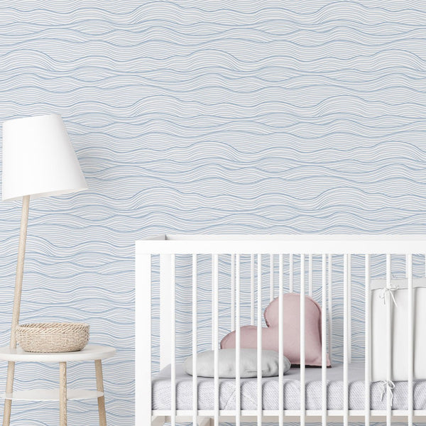Light Blue Waves Wallpaper A098 - CostaCover - Peel and stick Removable Wallpaper - about walls - Abstract - abstract lines