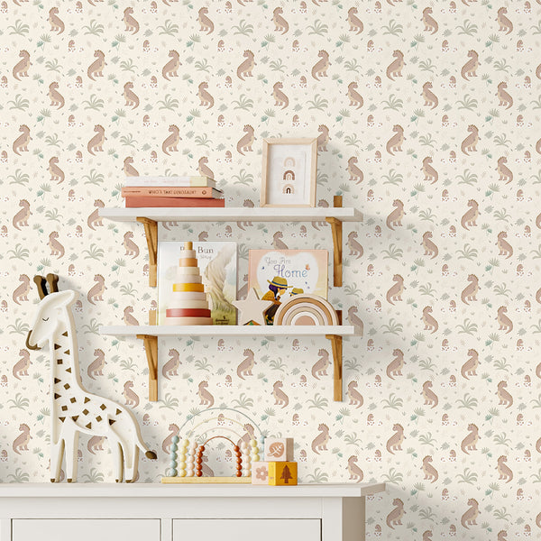 Beige Dinosaur Nursery Wallpaper L153