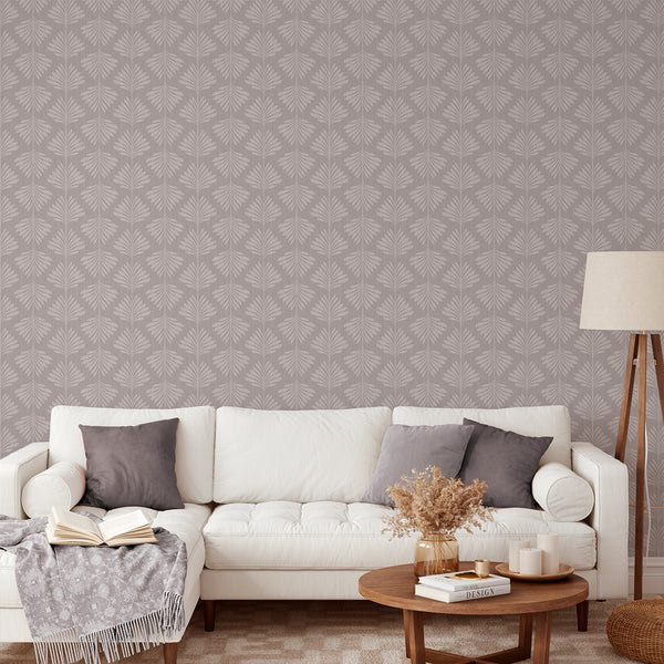 Mauve Gray Palm Leaf Wallpaper L017