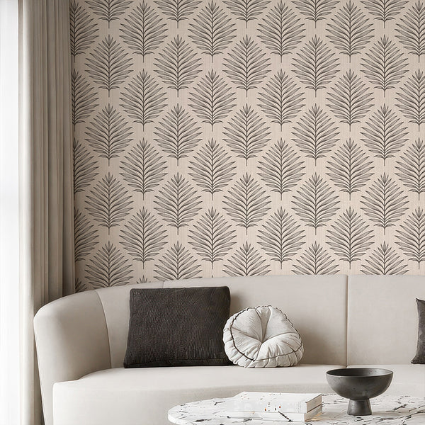 Beige Taupe Palm Leaves Wallpaper L052