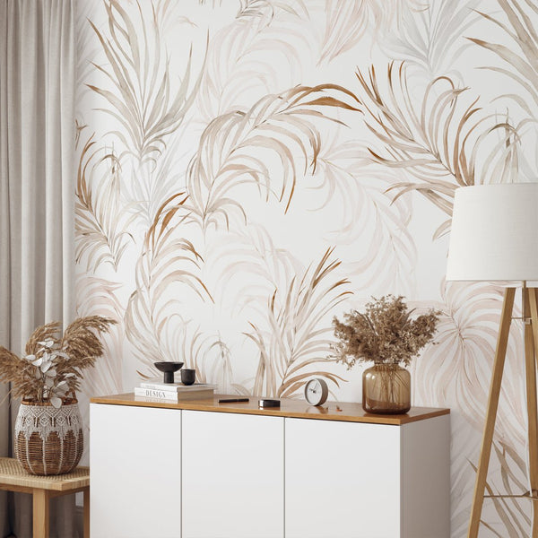 Tropical Palm Leaves Wallpaper W004 - CostaCover - Peel and stick Removable Wallpaper - adhesive wallpaper - bedroom interior - bedroom wallpaper