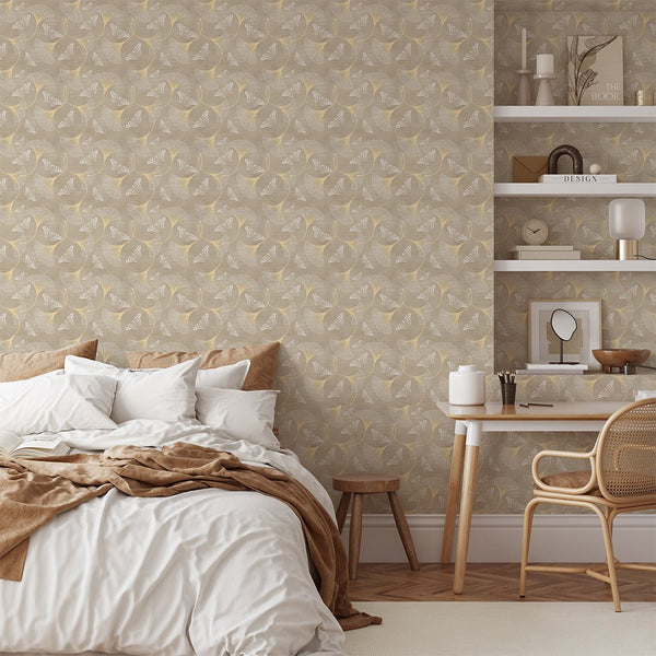 Beige Flowers & Butterflies Grasscloth Wallpaper CG013 - CostaCover - Traditional Wallpaper - bathroom wallpaper - bedroom wallpaper - beige