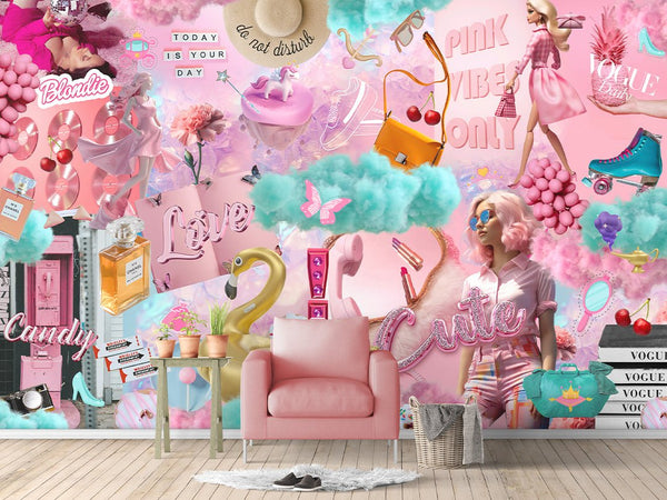 Pink Fashion Style Wall Mural CCM175 - CostaCover - Peel and stick Removable Wallpaper - Abstract - abstract floral - abstract lines