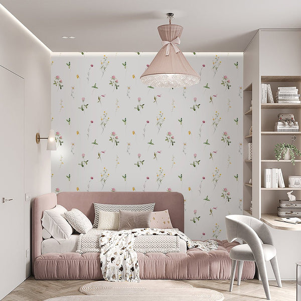Colored Petite Wildflowers Wallpaper S068 - CostaCover - Peel and stick Removable Wallpaper - accent wallpaper - adhesive wallpaper - baby bedroom