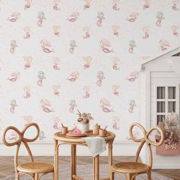 Pink Mermaid Nursery Wallpaper L138