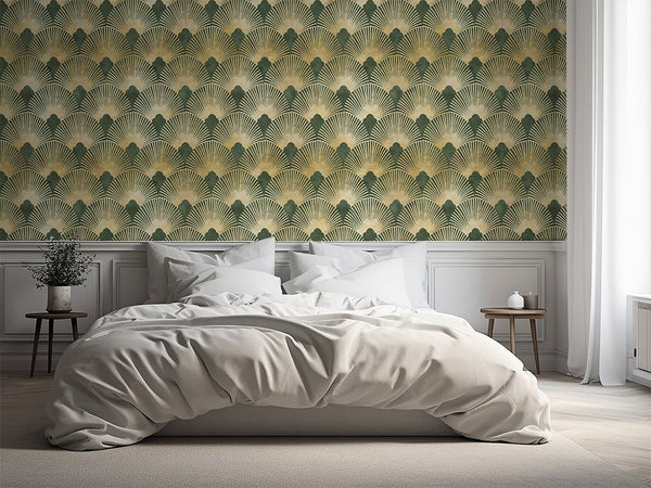 Green & Gold Effect Art Deco Wallpaper CC306 - CostaCover - Peel and stick Removable Wallpaper - Abstract - abstract wallpaper - accent wallpaper