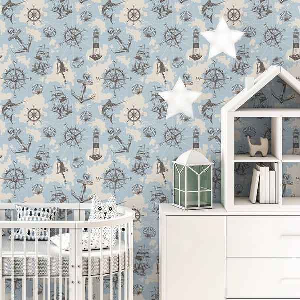 Blue Marine Map Wallpaper A089 - CostaCover-Peel and stick Removable Wallpaper-Abstract-abstract wall art-abstract wallpaper