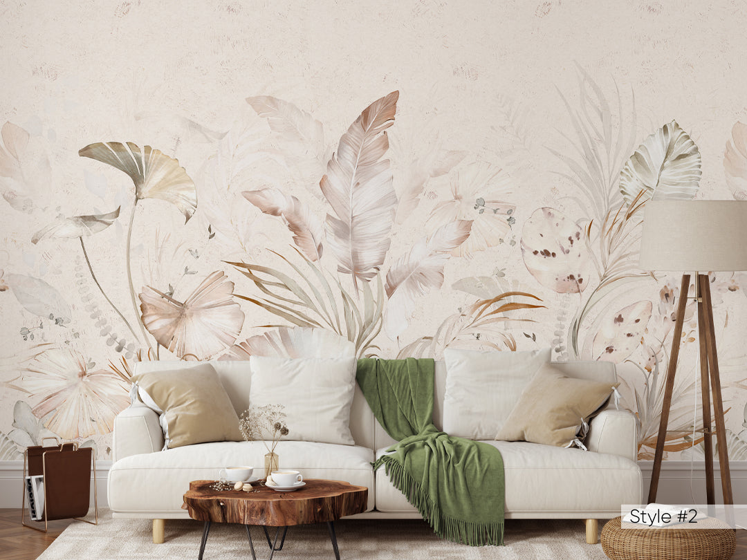 Boho Tropical Pastel Palm Leaves Self Adhesive Wall Mural WM017