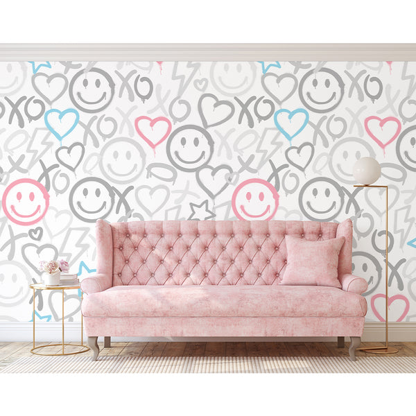 Pastel Smiley Face Graffiti Wallpaper W172