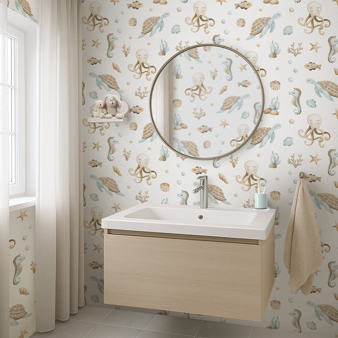 Beige Undersea World Wallpaper S098