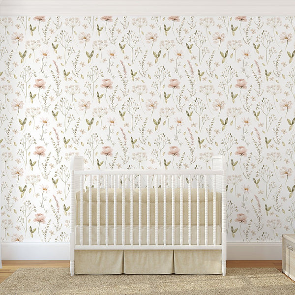 Elegant Wildflowers Wallpaper S070 - CostaCover - Peel and stick Removable Wallpaper - accent wallpaper - adhesive wallpaper - baby bedroom