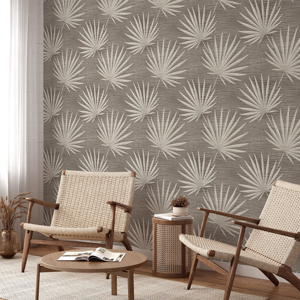 Beige Palm Leaves Grasscloth Wallpaper CG012 - CostaCover - Traditional Wallpaper - bathroom wallpaper - bedroom wallpaper - beige wallpaper