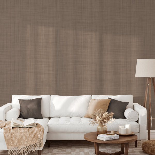 Taupe Brown Linen Texture Wallpaper L042