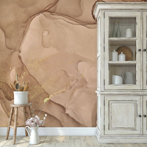 Brown Beige Watercolor Ink Wall Mural CCM130 - CostaCover - Peel and stick Removable Wallpaper - abstract wallpaper - accent wallpaper - adhesive wallpaper