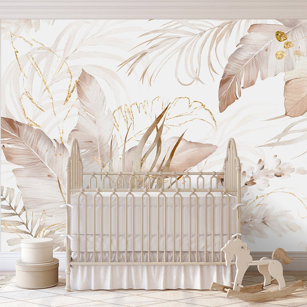 Pastel Banana Leaves Wall Mural WM025 - CostaCover - Peel and stick Removable Wallpaper - adhesive wallpaper - baby bedroom - banana leaves